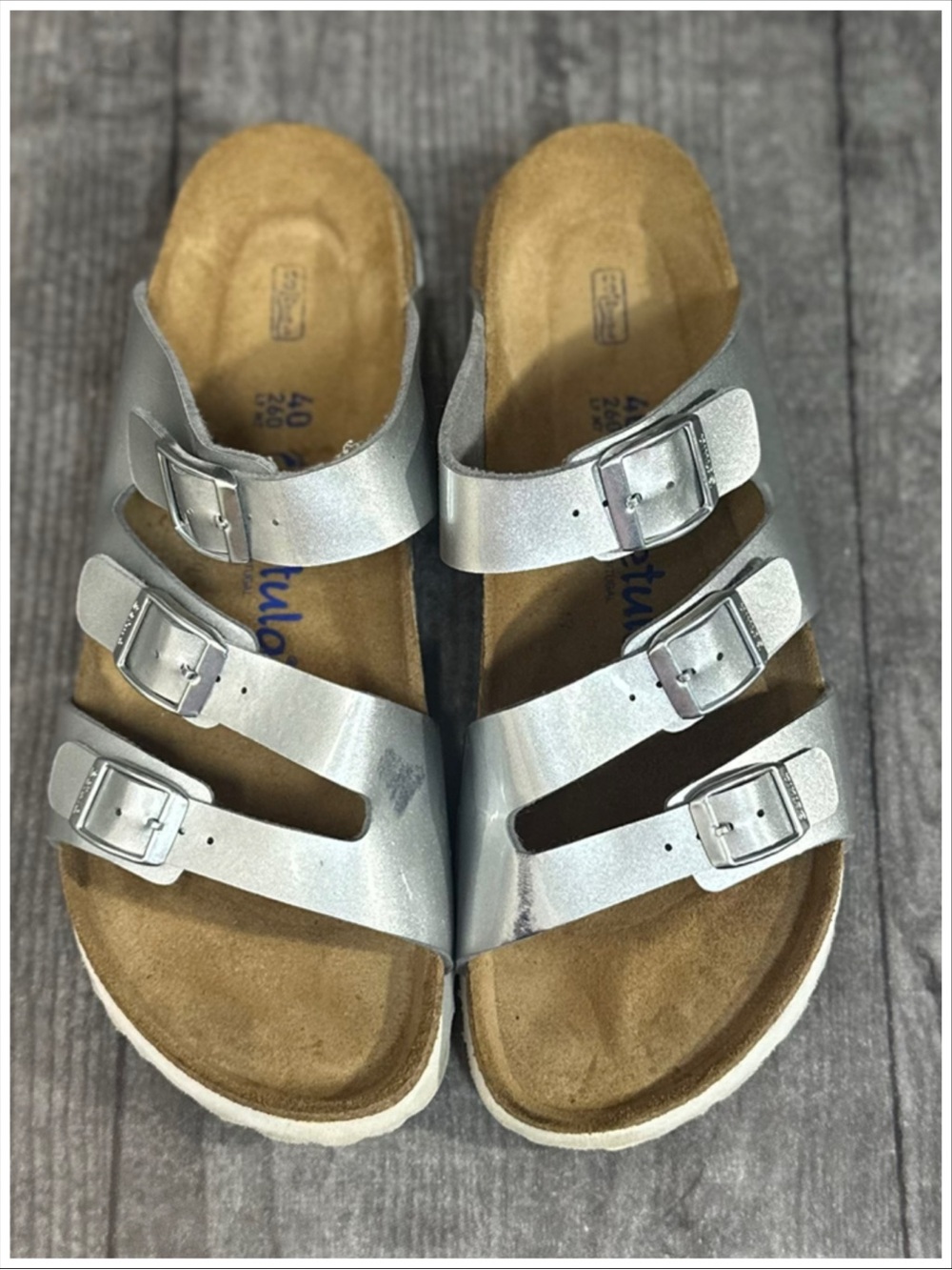 Birkenstock Betula Silver Triple-Buckle Sandals | Size 40/L9 M7 | Item #SS420 - Picture 3 of 12